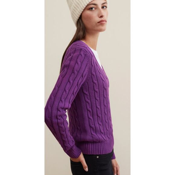 Piombo Purple Cable Knit V-Neck Pullover Sweater size Large - Picture 3 of 7